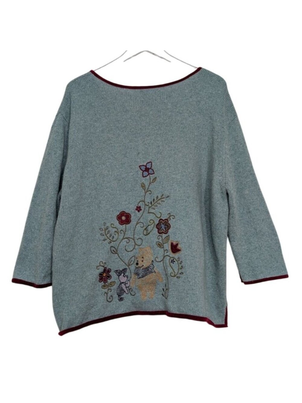 Vintage Disney Store Embroidered Pooh Piglet Cardigan Womens Size 3X Blue Floral